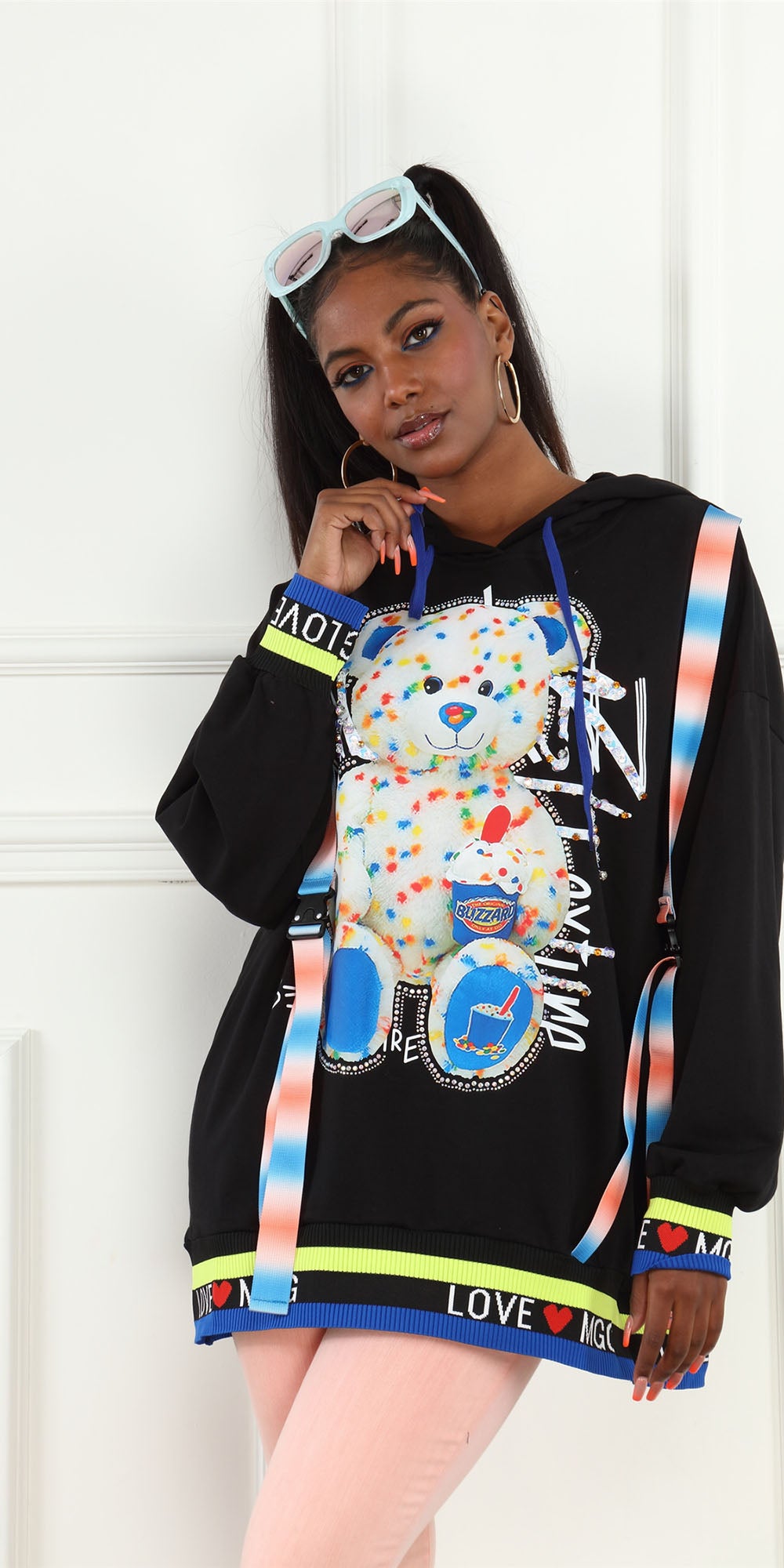 Luxe Moda - LM178 - Black - Teddy Bear Hooded Sweater