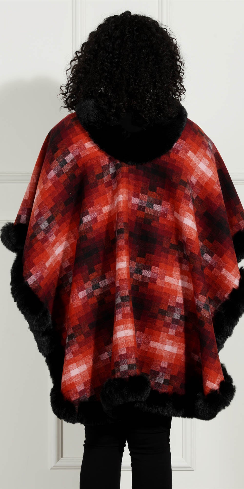 Luxe Moda LM232 - Red - Print Faux Fur Trimmed Cape