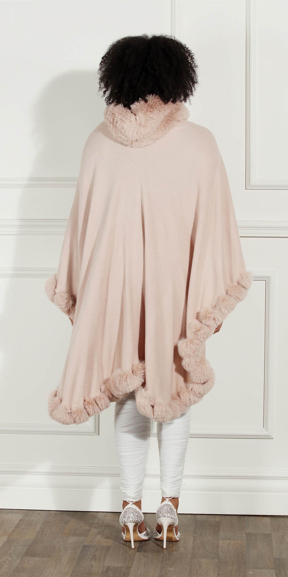Luxe Moda LM234 - Beige - Faux Fur Trimmed Cape