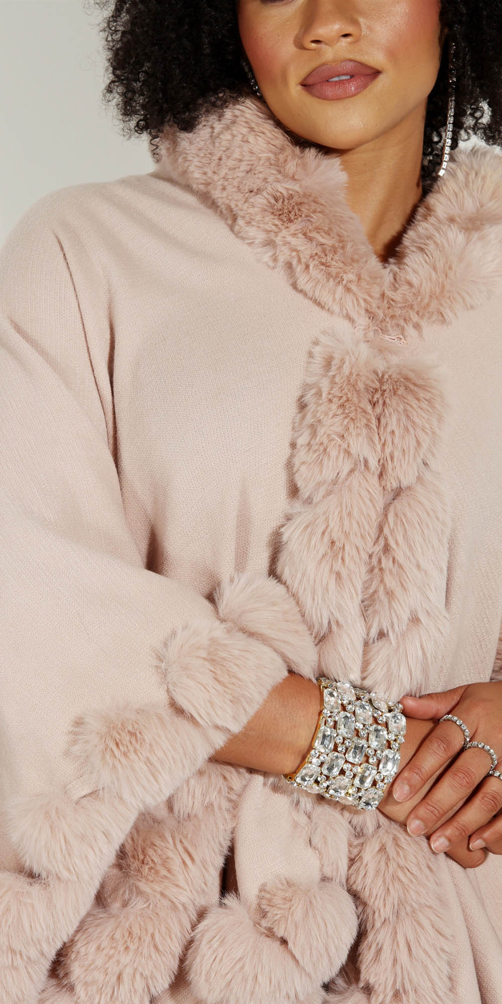 Luxe Moda LM234 - Beige - Faux Fur Trimmed Cape