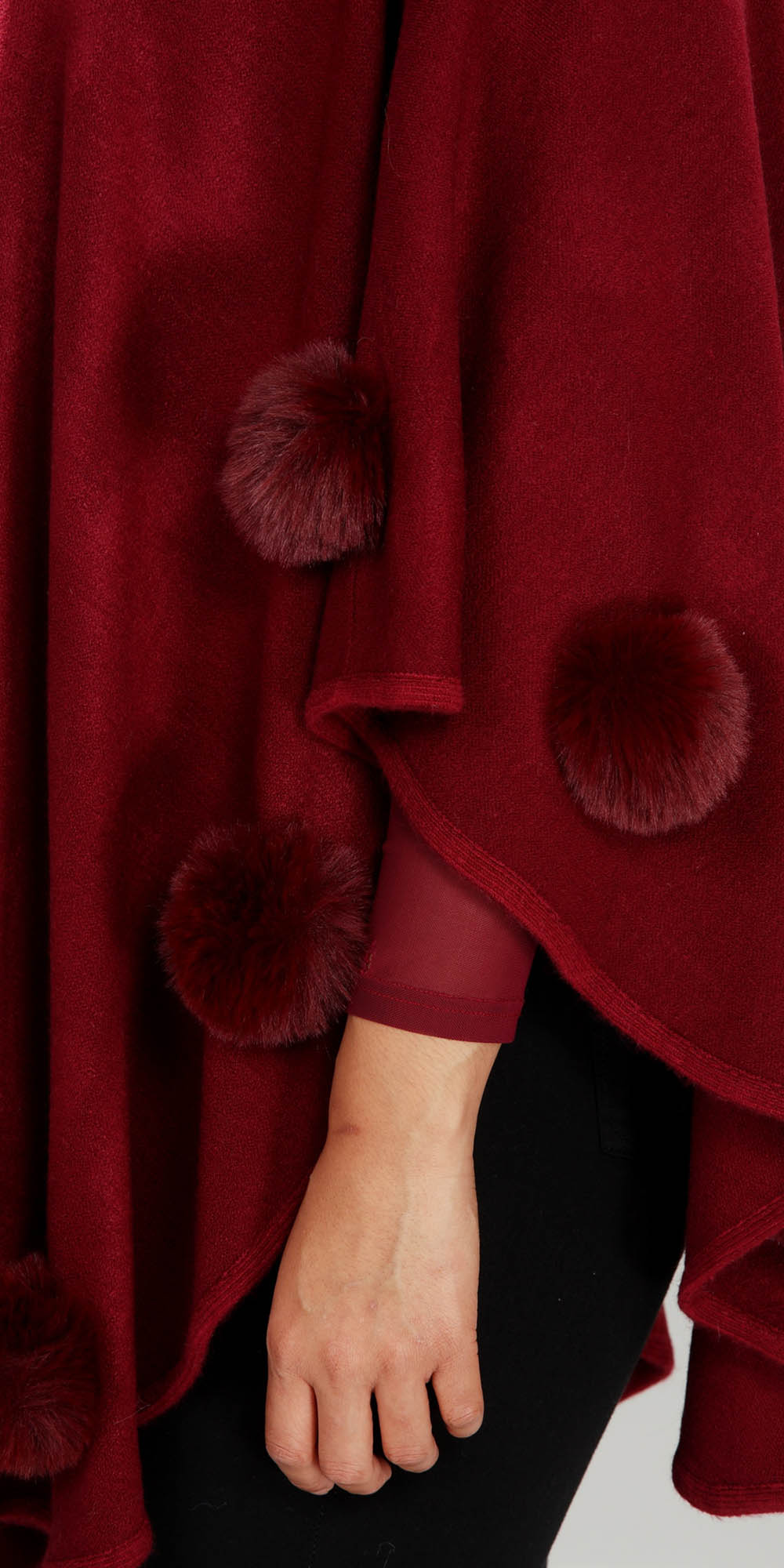 Luxe Moda LM240 - Burgundy - Faux Fur Trim Cape
