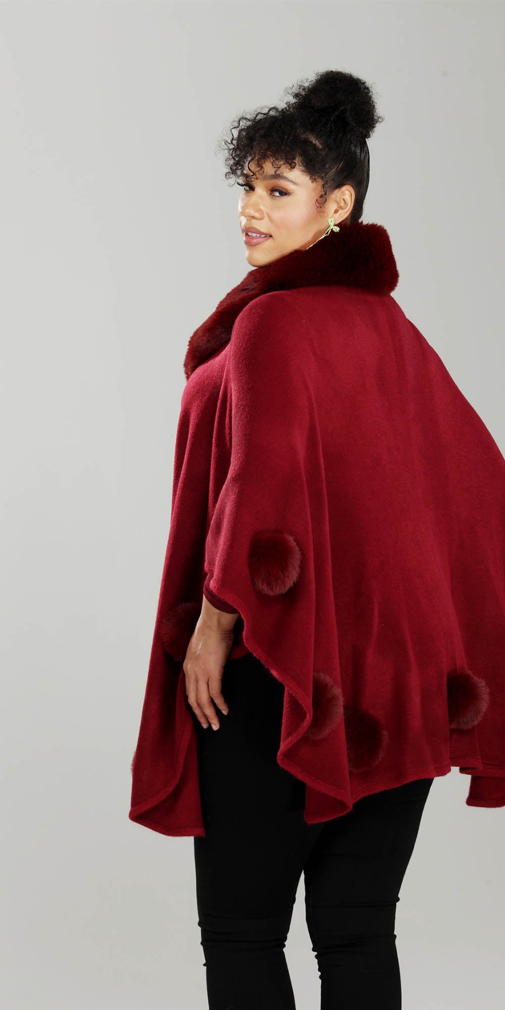Luxe Moda LM240 - Burgundy - Faux Fur Trim Cape