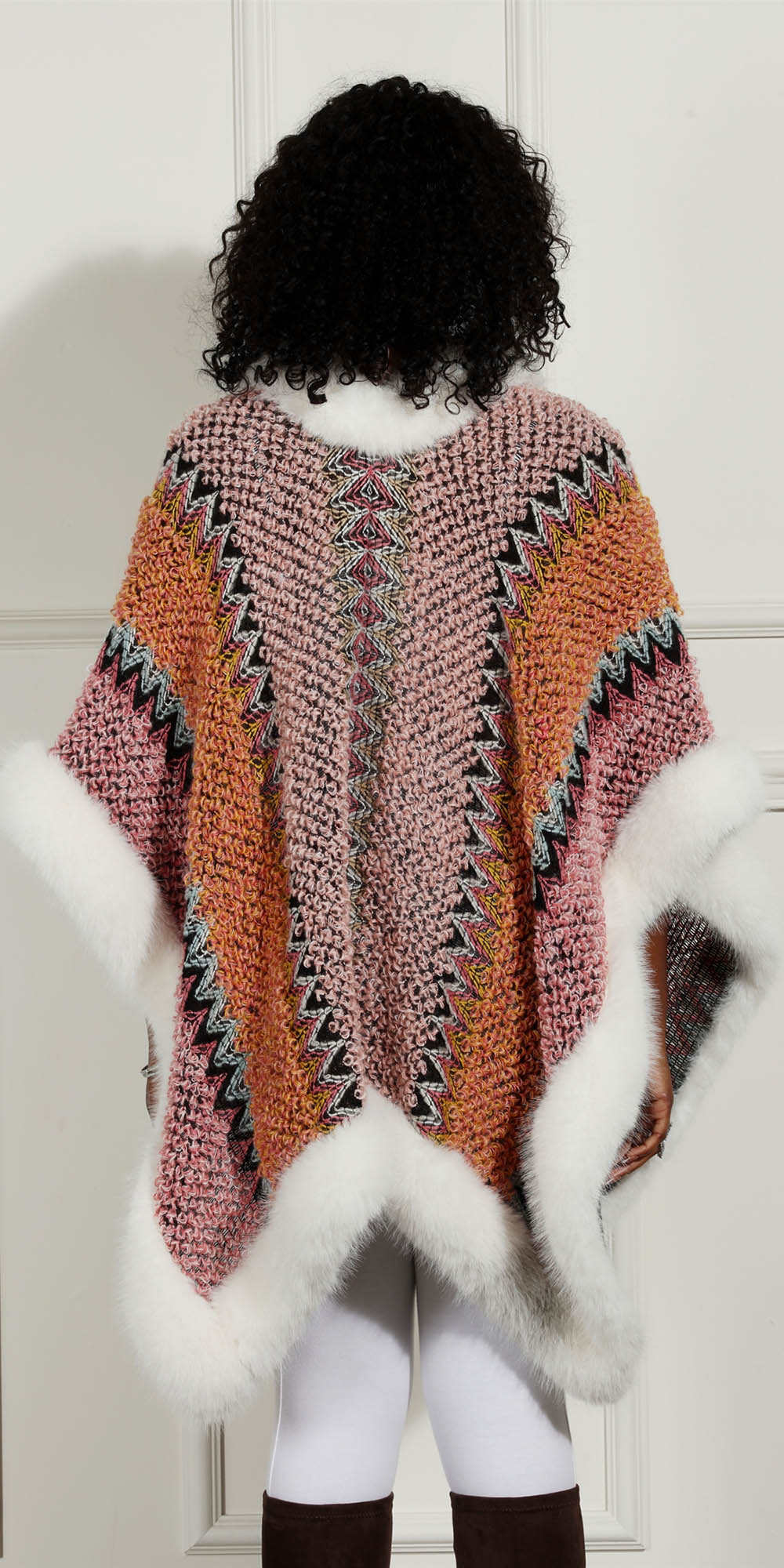 Luxe Moda LM243 - Multi - Faux Fur Trim Knit Cape