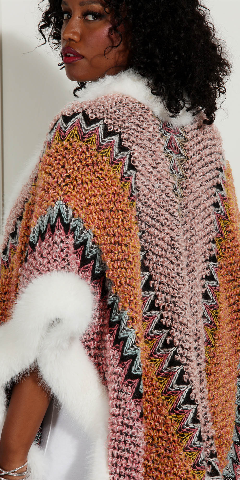 Luxe Moda LM243 - Multi - Faux Fur Trim Knit Cape