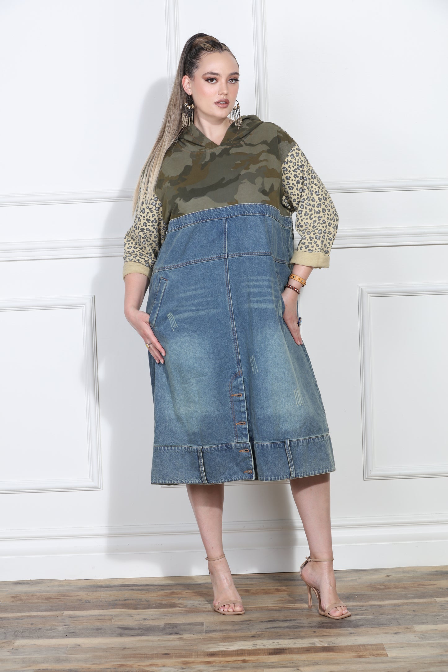 Luxe Moda LM417 - Camo Denim - Print Denim Dress