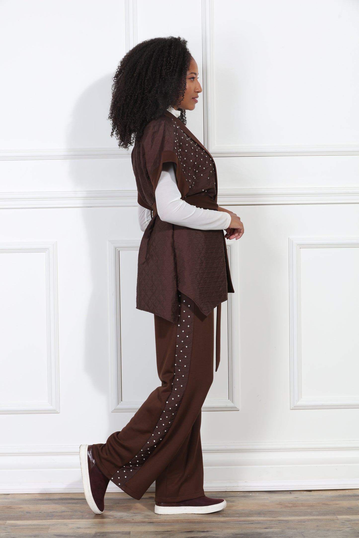 Luxe Modaa LM427 - Brown - 2pc Kimono and Pant Set