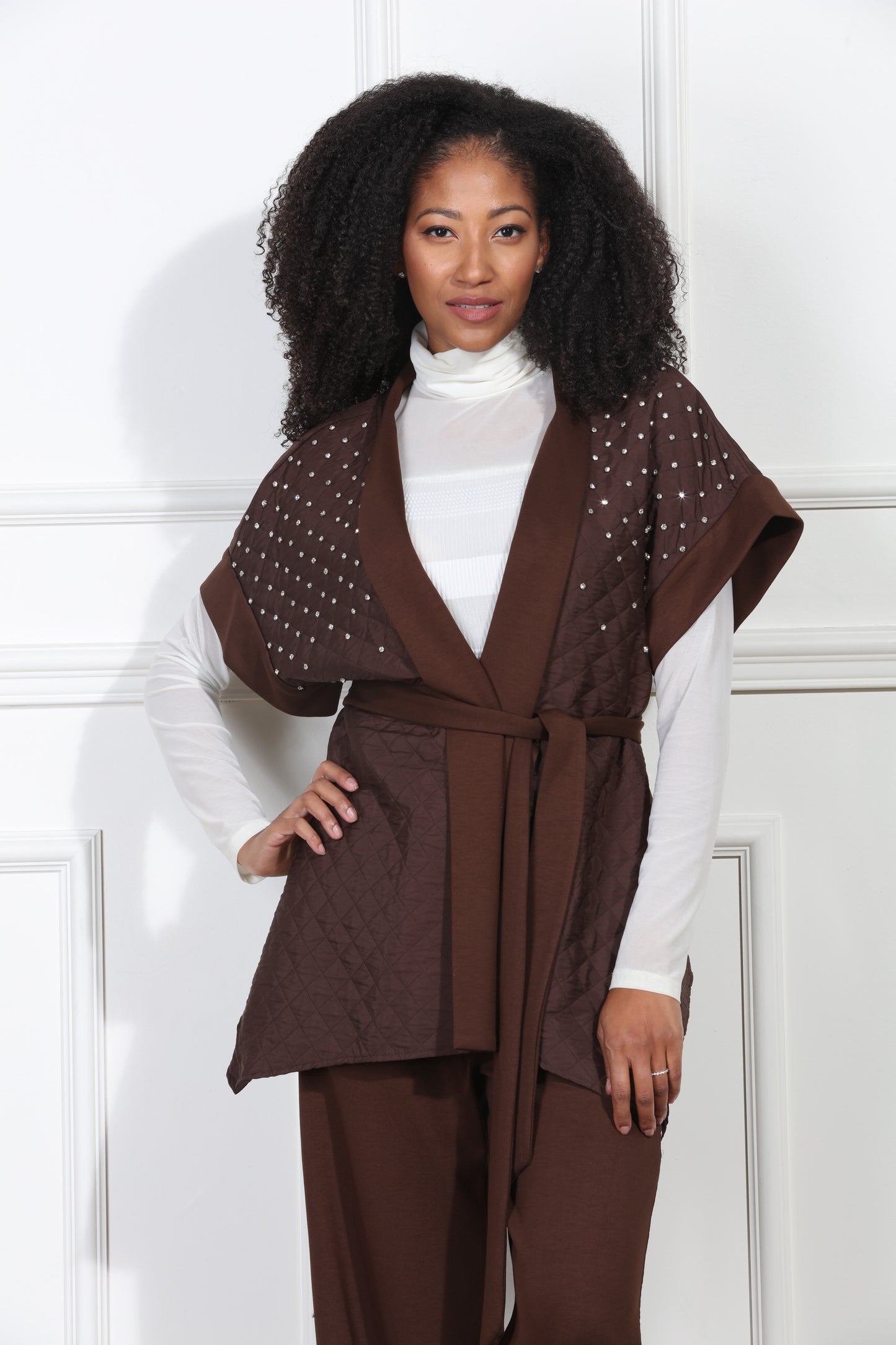 Luxe Modaa LM427 - Brown - 2pc Kimono and Pant Set