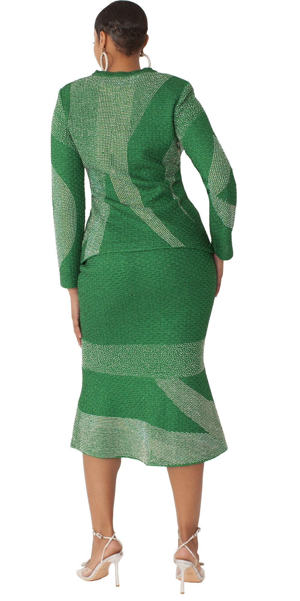 Liorah Knits 7312 - Emerald - 2 PC Rhinestone Embellished Knit Suit