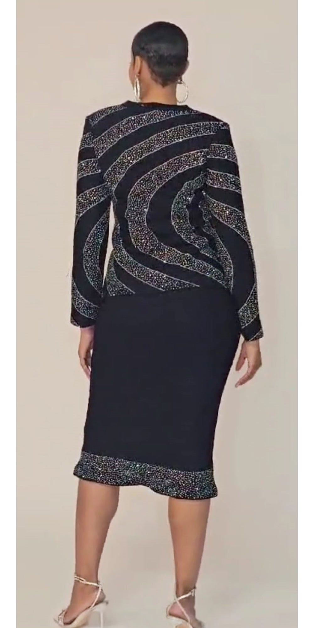 Liorah Knits 7313 - Navy - 2 PC Rhinestone Embellished Knit Suit