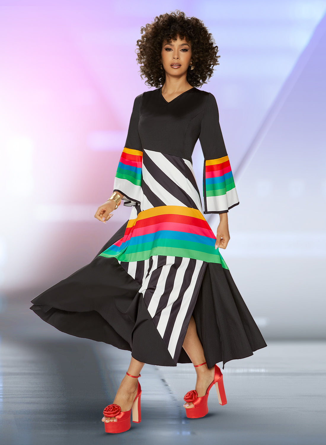 Love the Queen 17520 - Black Multi - Soft Stretch Dress with Multi Color Accents