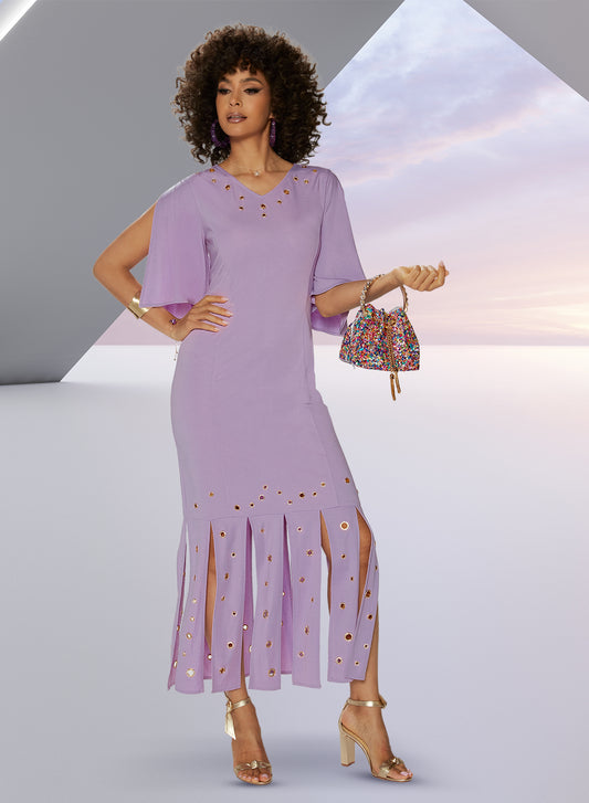 Love the Queen 17537 - Lavender - Split Sleeve Dress with Grommets and Rhinestone Embellishments