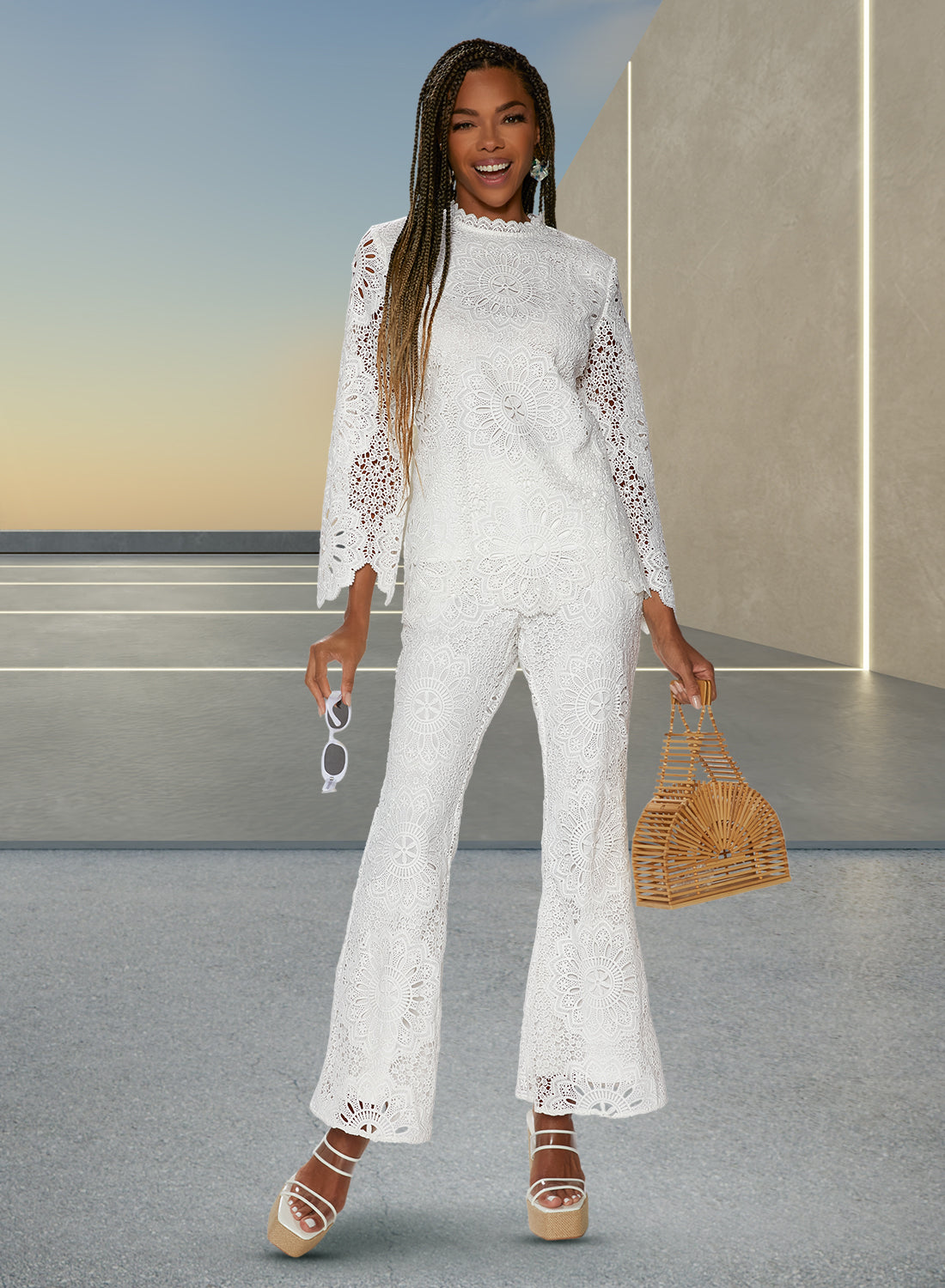 Love the Queen 17538T - White - Lined Novelty Lace Top