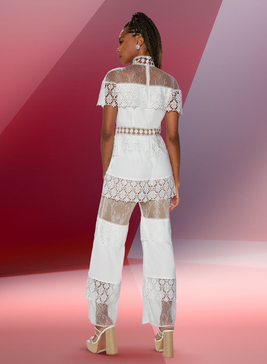 Love the Queen 17541 - White - Contrast Lined Lace Jumpsuit