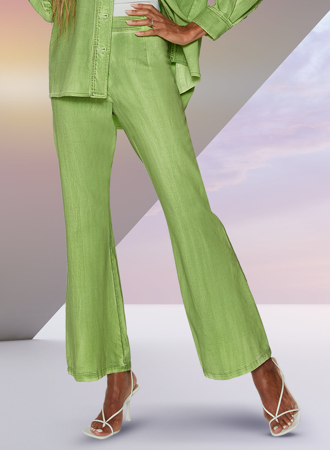 Love the Queen 17544P - Lime Wash - Exclusive Novelty Stretch Fabric New Washed Look Pants