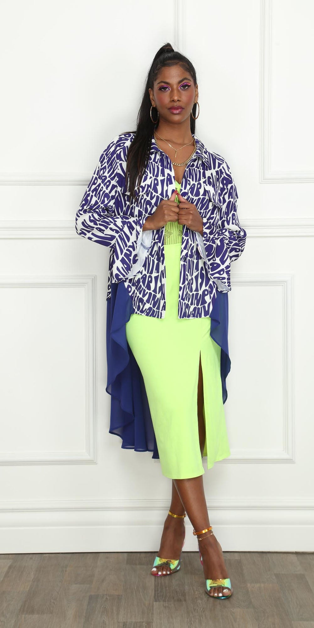 Luxe Moda - LM199 - Royal White - Print High-low Oversized Top