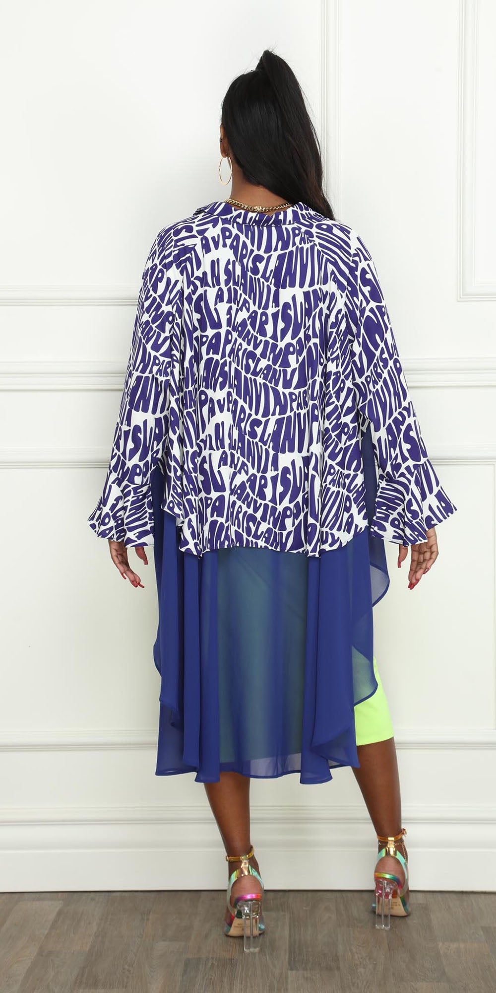 Luxe Moda - LM199 - Royal White - Print High-low Oversized Top