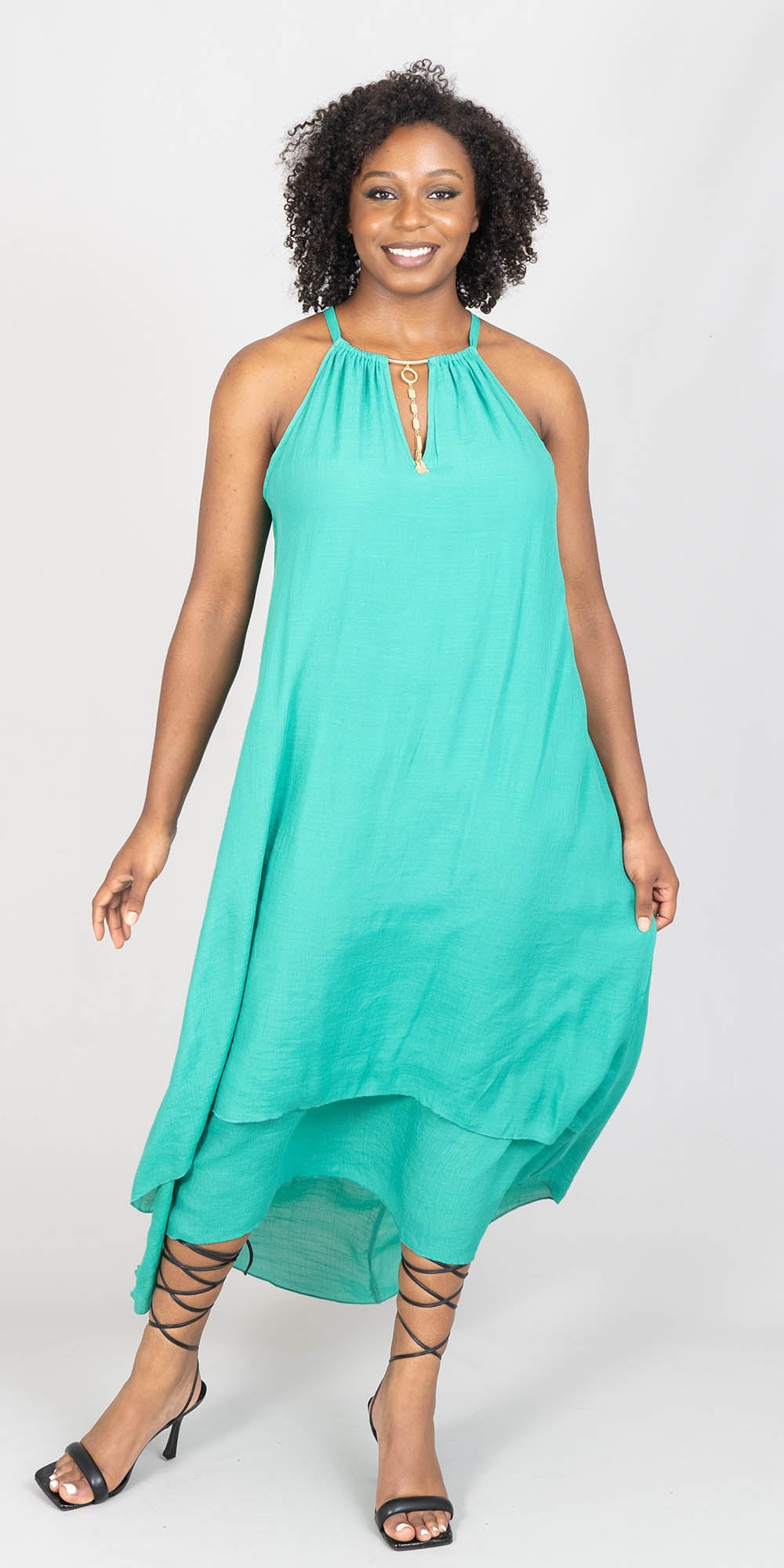 Mlle Gabrielle - 84024A1 - Green - High-low Maxi Dress with Jewelry