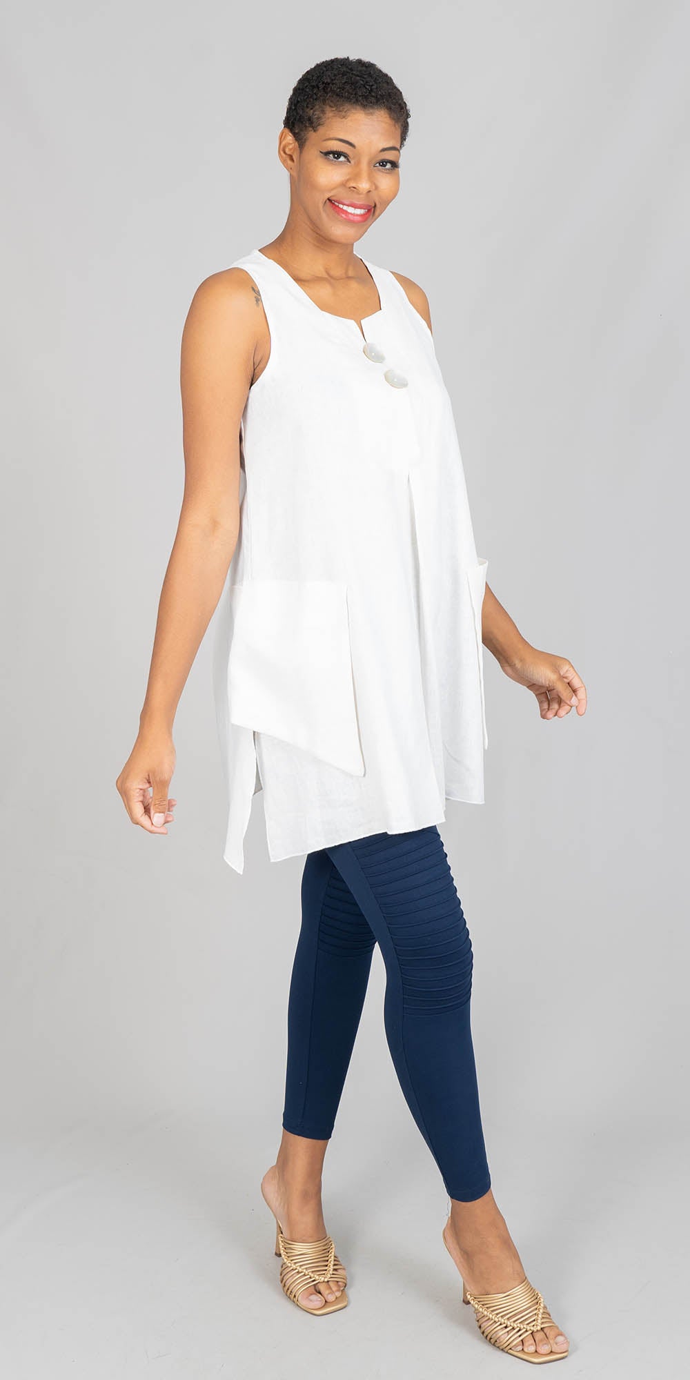 Moonlight - 1707 - White - Linen Tunic Top