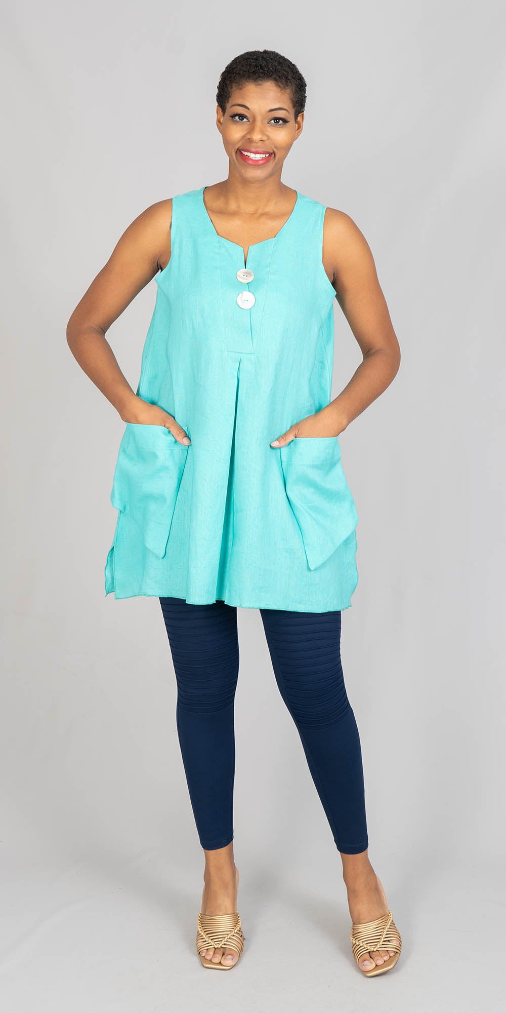 Moonlight - 1707 - Turquoise - Linen Tunic Top