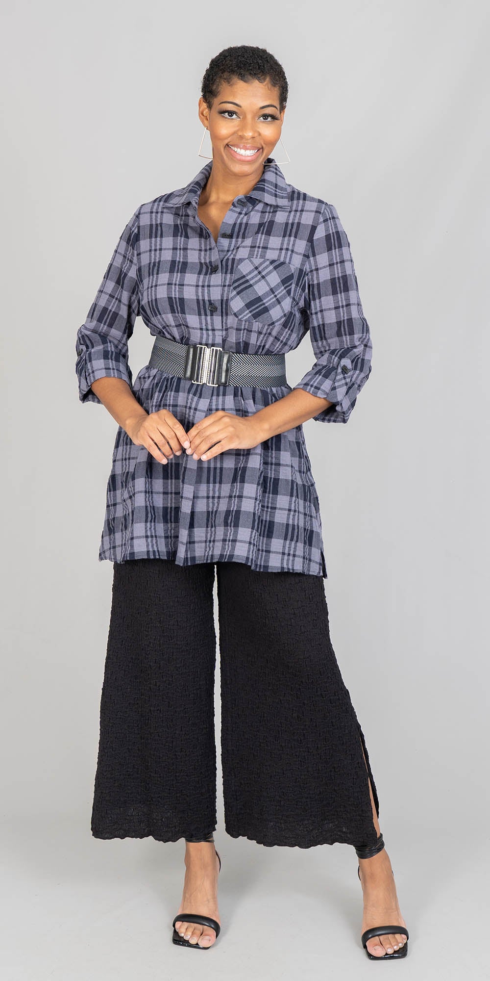 Moonlight - 2234 - Grey Black - Check Tunic Top