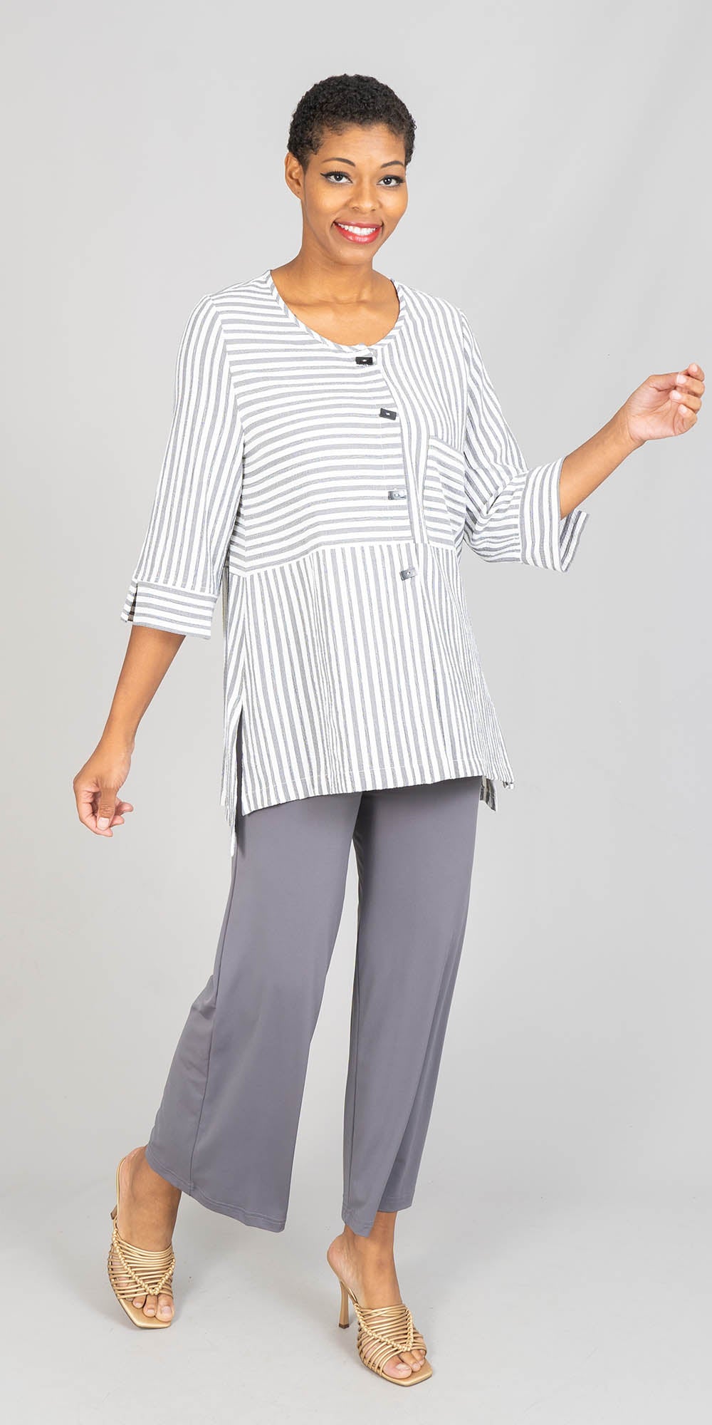 Moonlight - 2279NP - White Gray Stripe Tunic Top