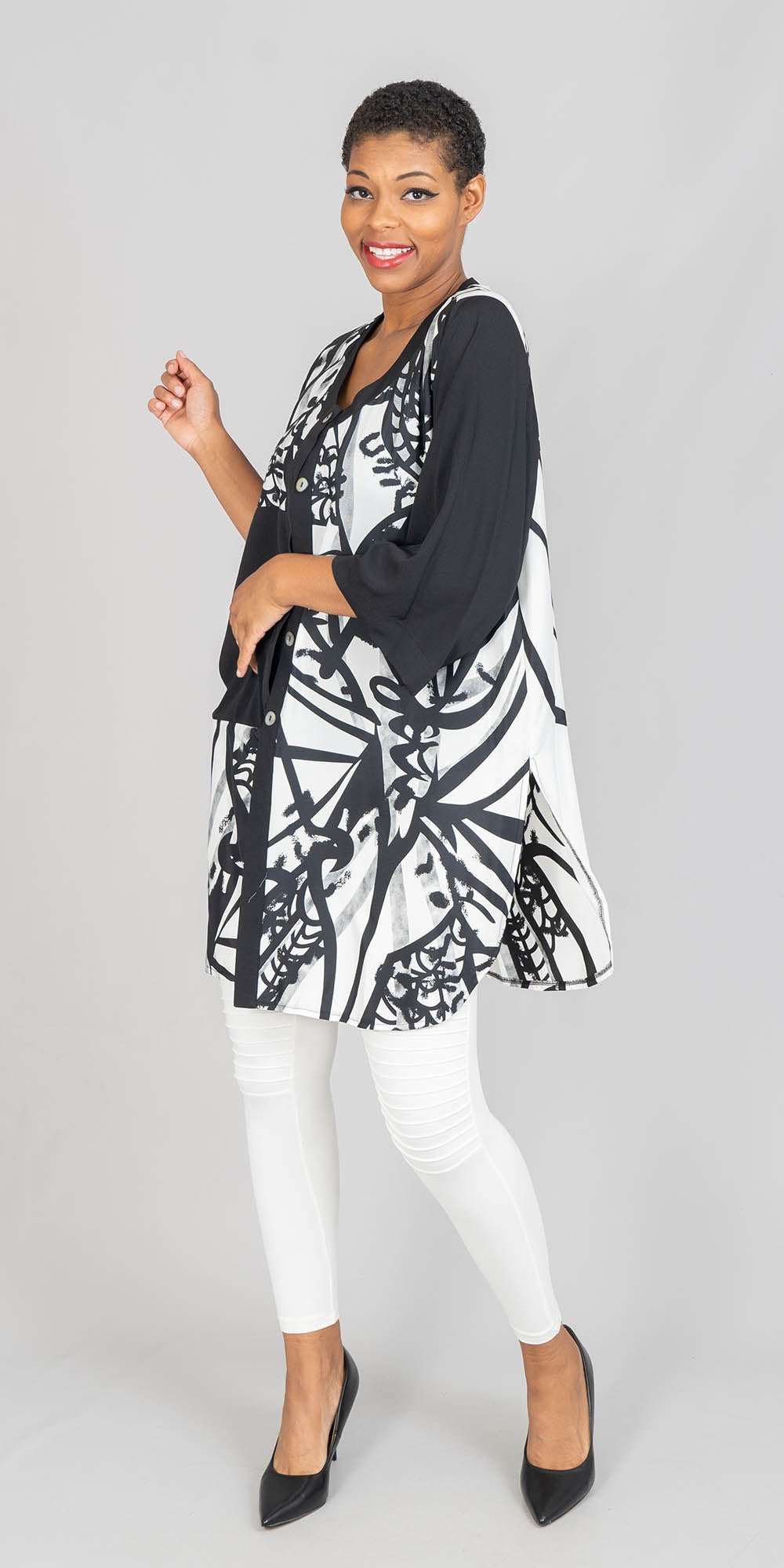 Moonlight - 7180 - White Black - Button Front Jacket