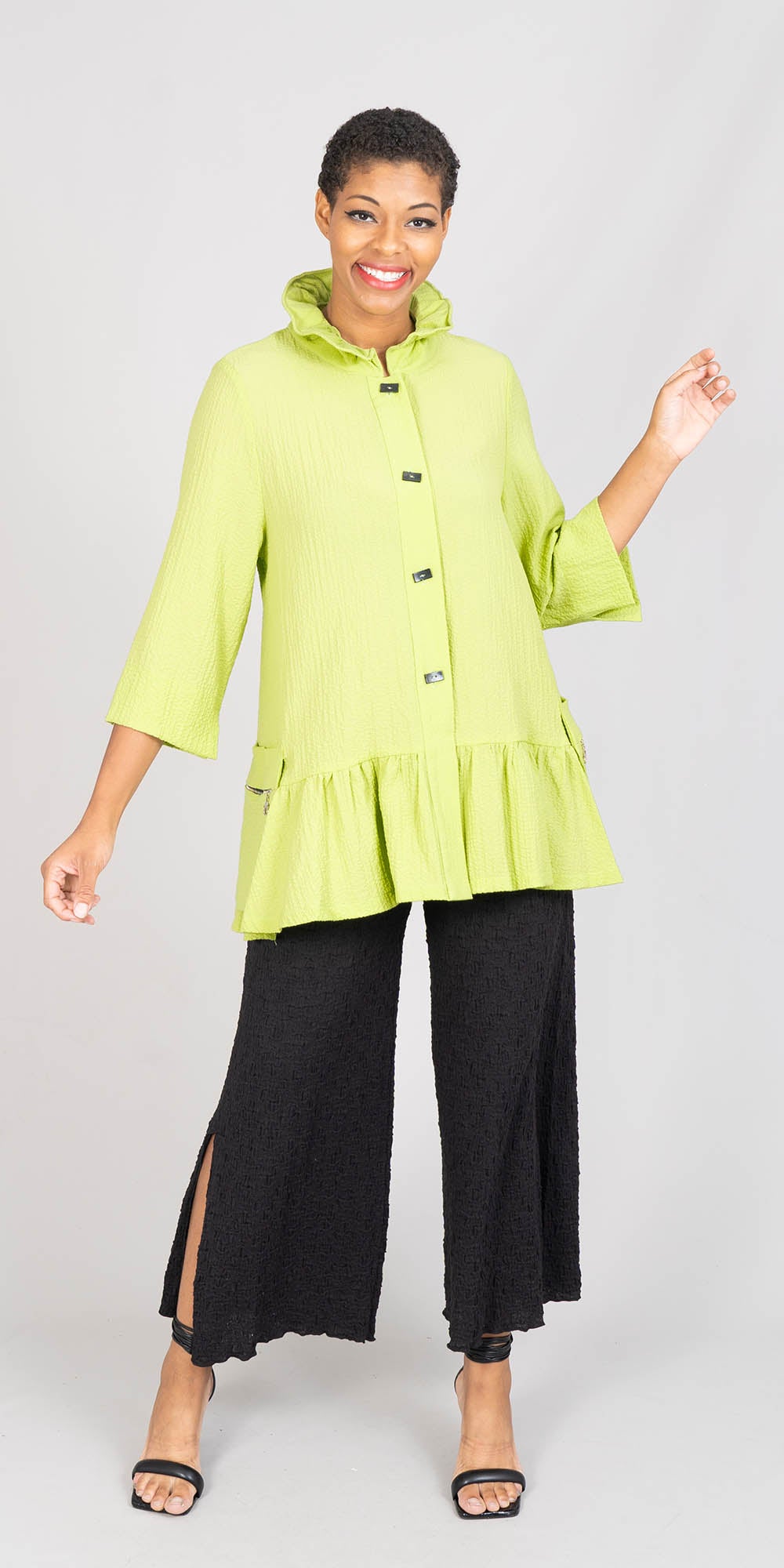 Moonlight - 7643NP - Lime - Texture Ruffle Tunic Jacket