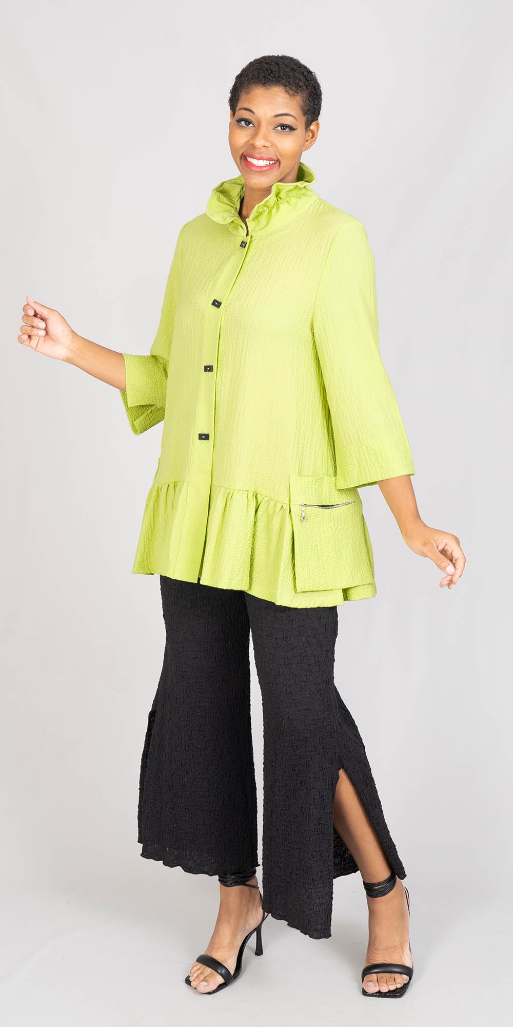 Moonlight - 7643NP - Lime - Texture Ruffle Tunic Jacket