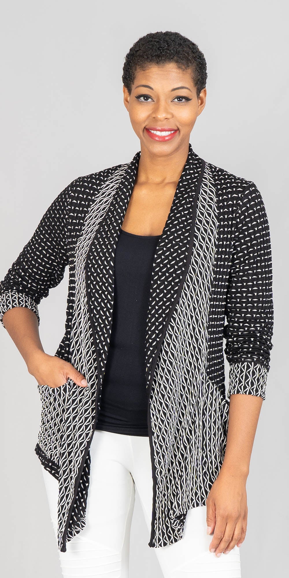 Moonlight - 7949 - Black White - Cardigan Top