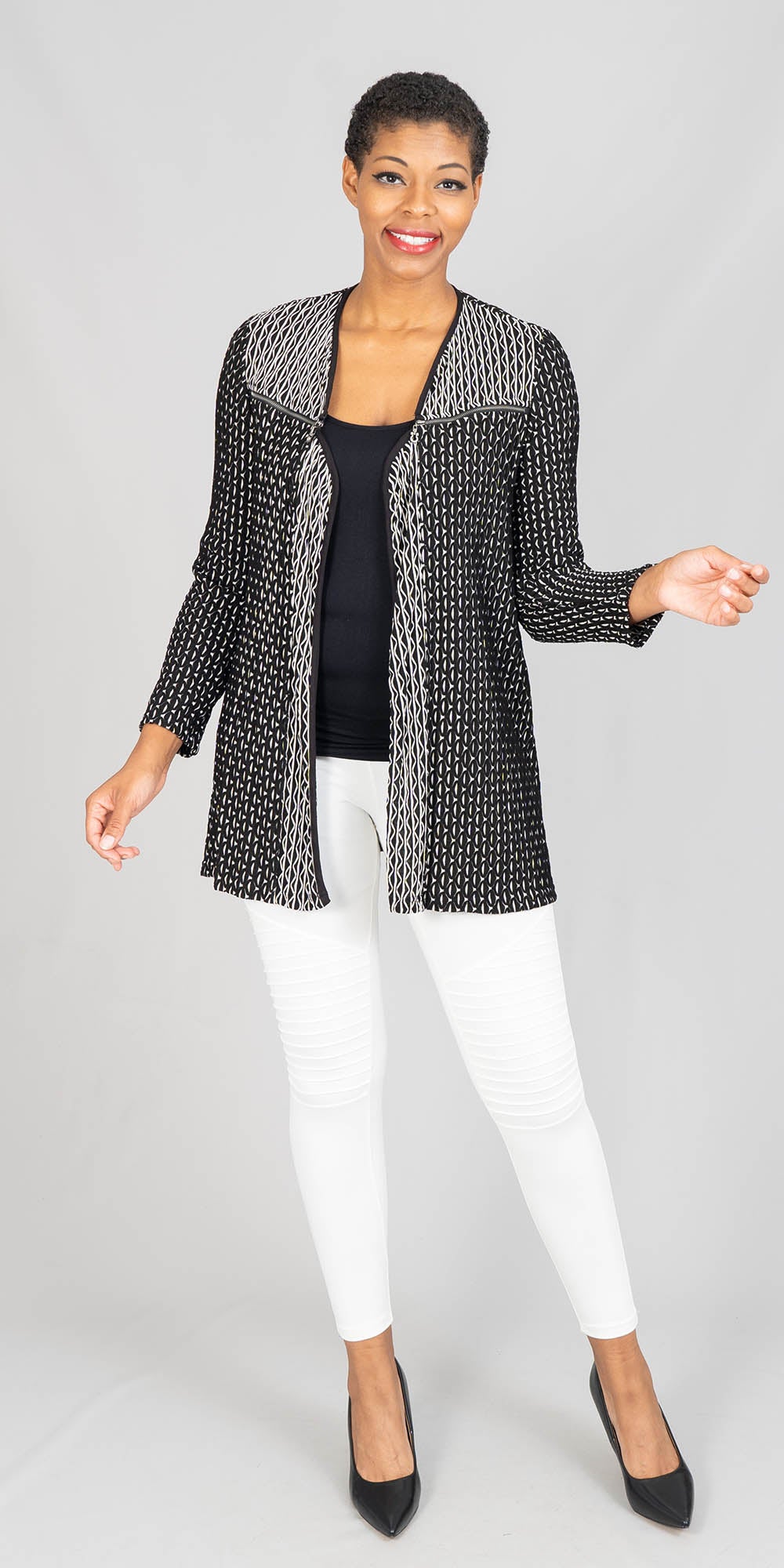 Moonlight - 7974 - Black White - Cardigan Top