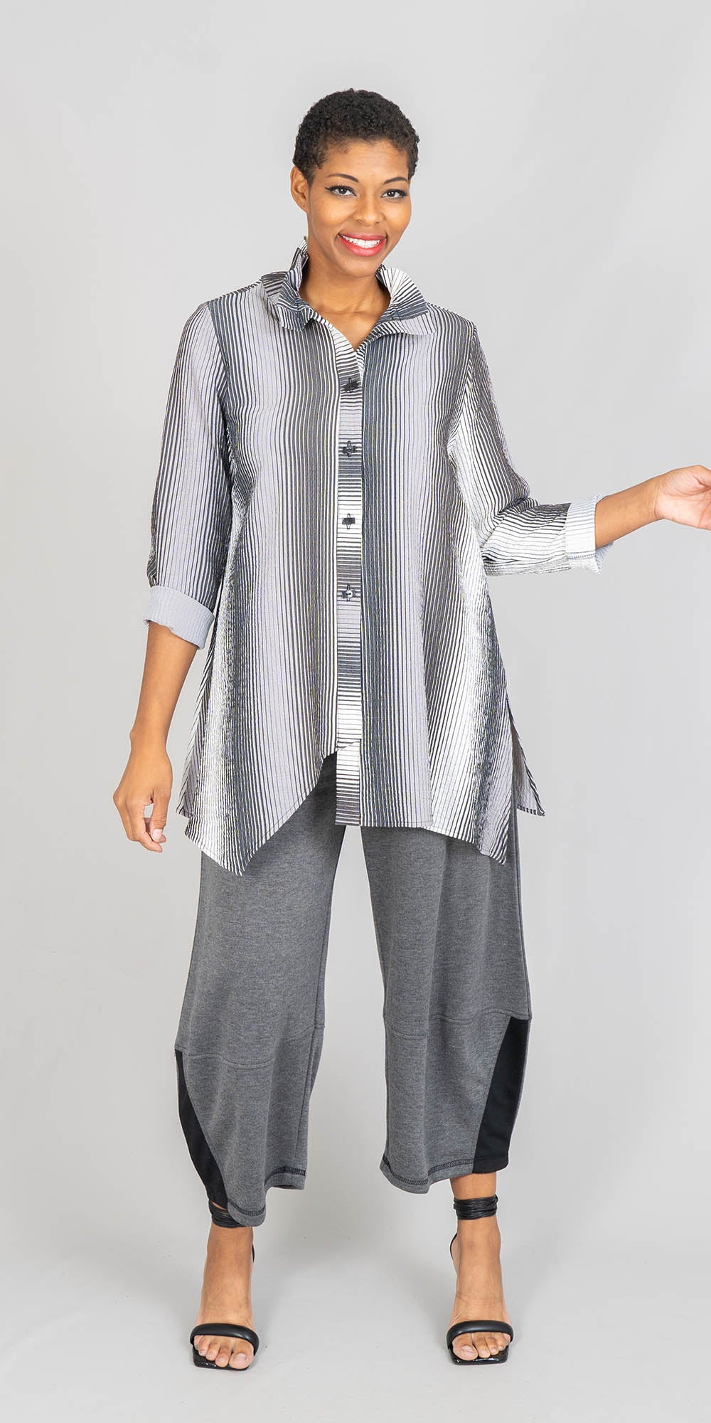 Moonlight - 7999ST - Black White - Pucker Stripe Tunic Jacket