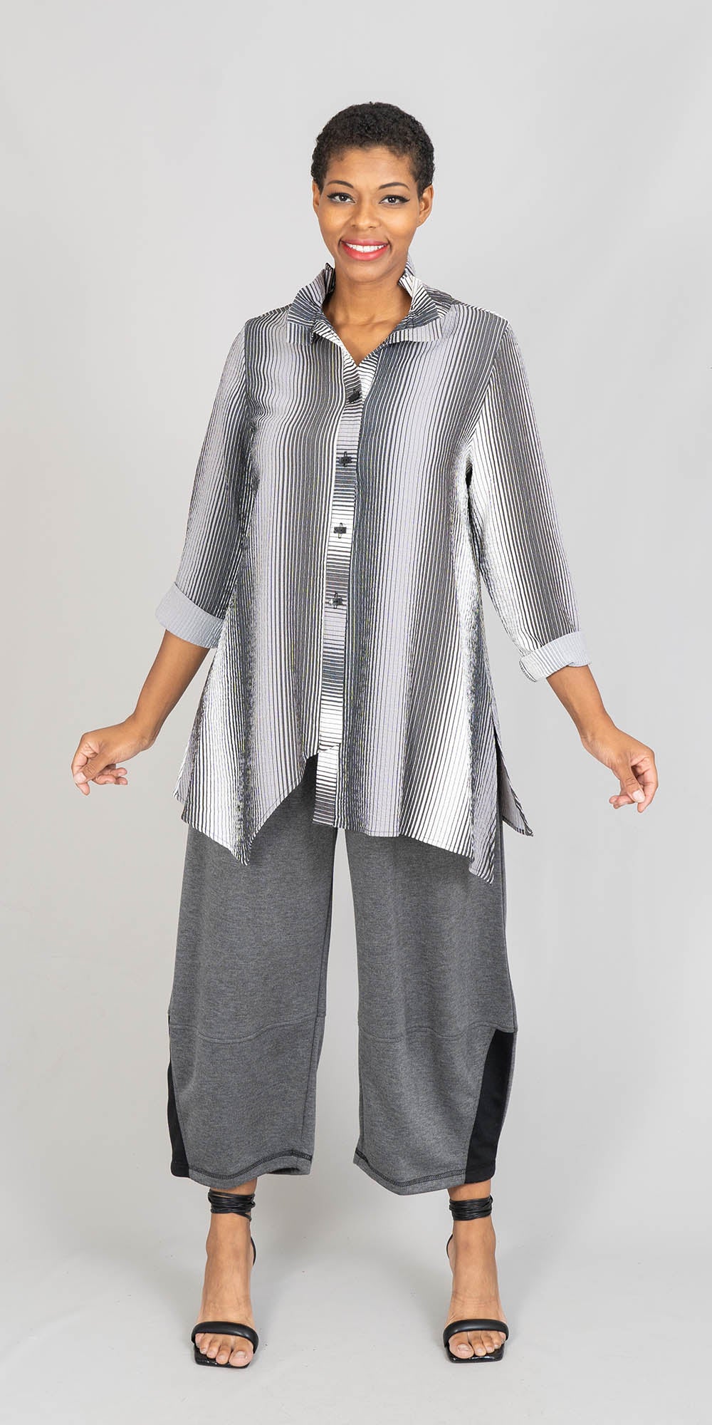 Moonlight - 7999ST - Black White - Pucker Stripe Tunic Jacket