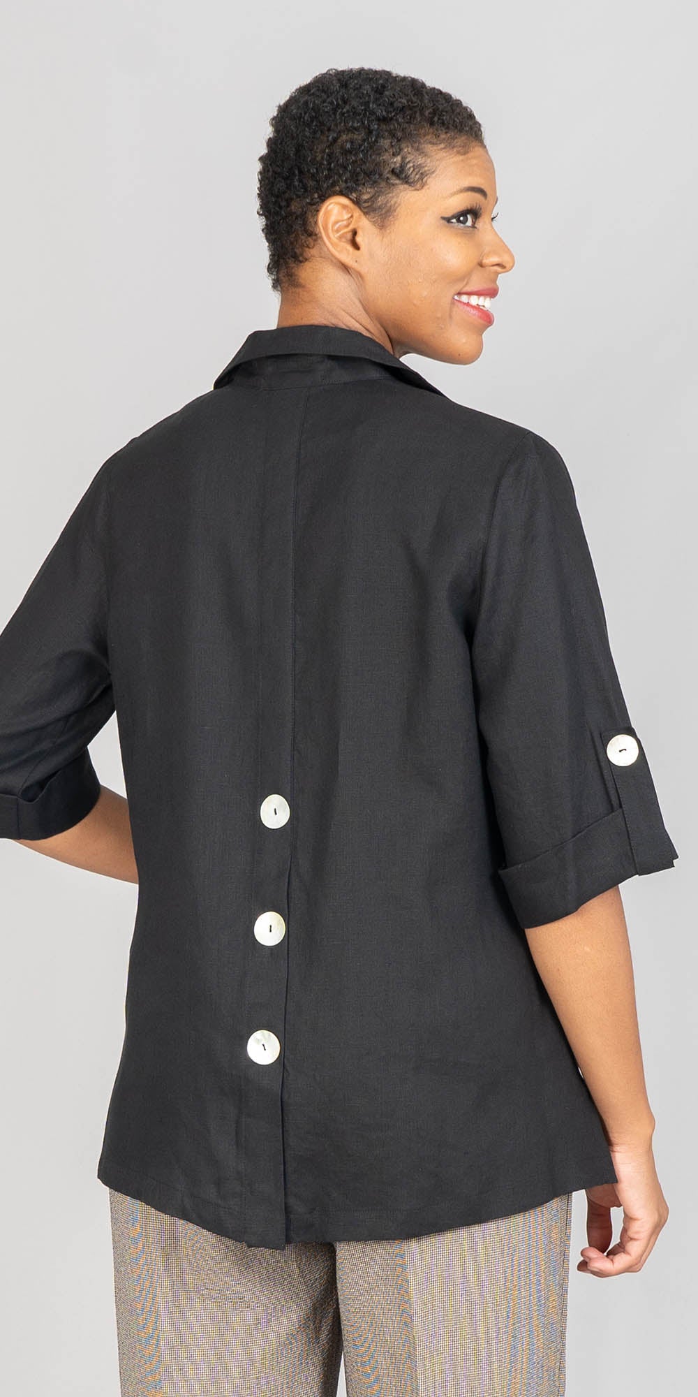 Moonlight - J1684 - Black - Linen Boxy Jacket