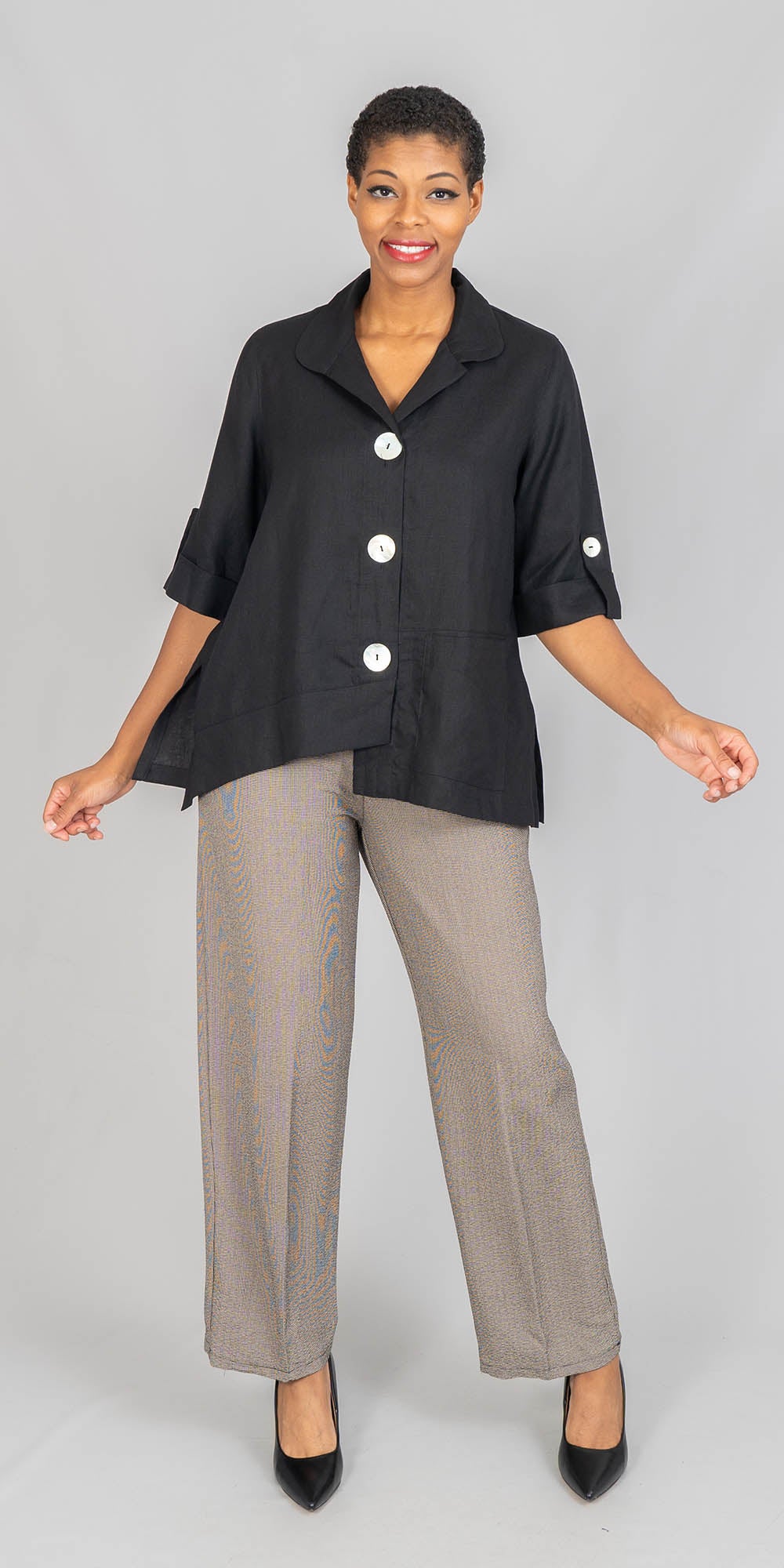 Moonlight - J1684 - Black - Linen Boxy Jacket