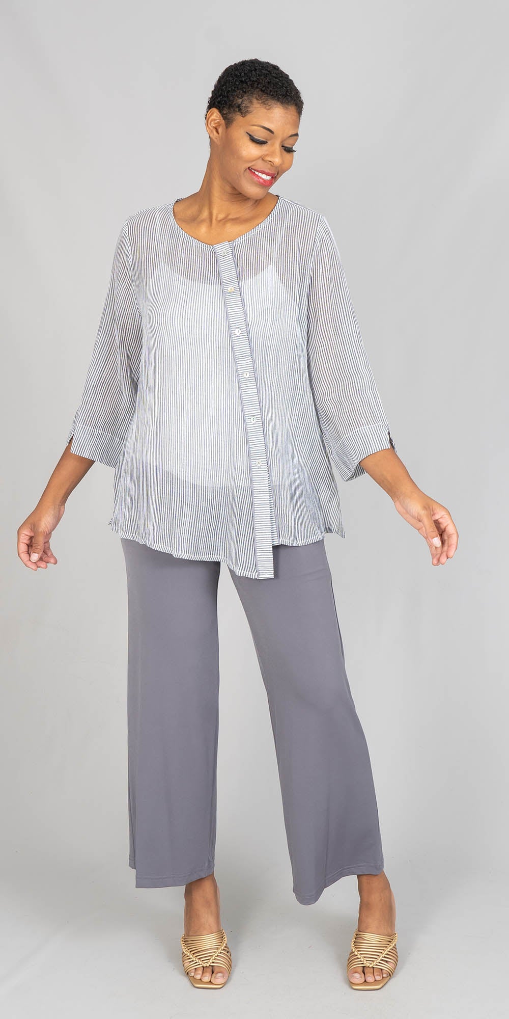 Moonlight - ML56ST - White Black - Sheer Asymmetrical Close Stripe Top
