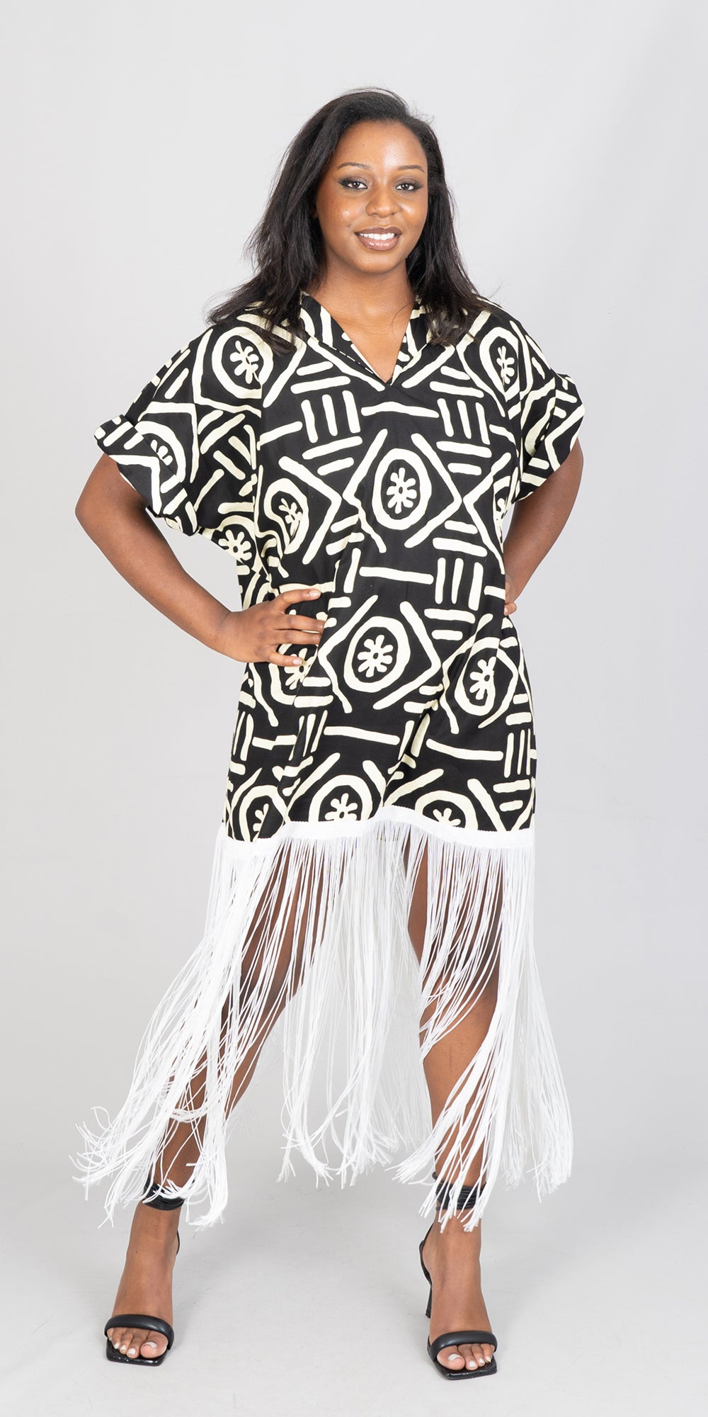 KaraChic 7790-359 - African Print Fringe Trim Top