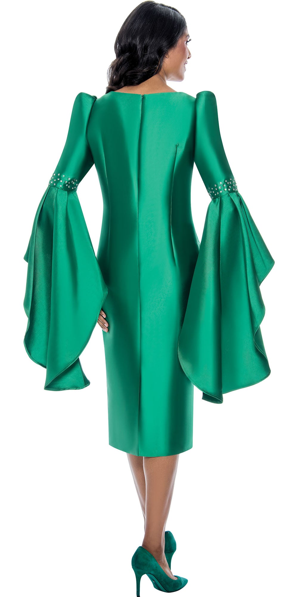 Dresses By Nubiano 100211 - Emerald - Twill Dramatic Sleeve Dress