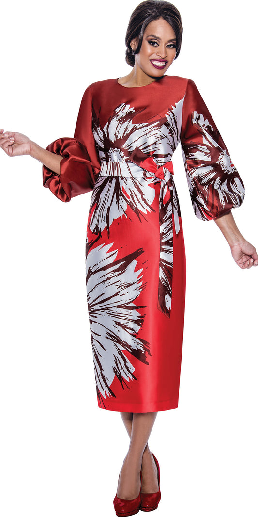 Dresses by Nubiano 12271 - Multi Color Print Twill Dress with Puff Sleeves