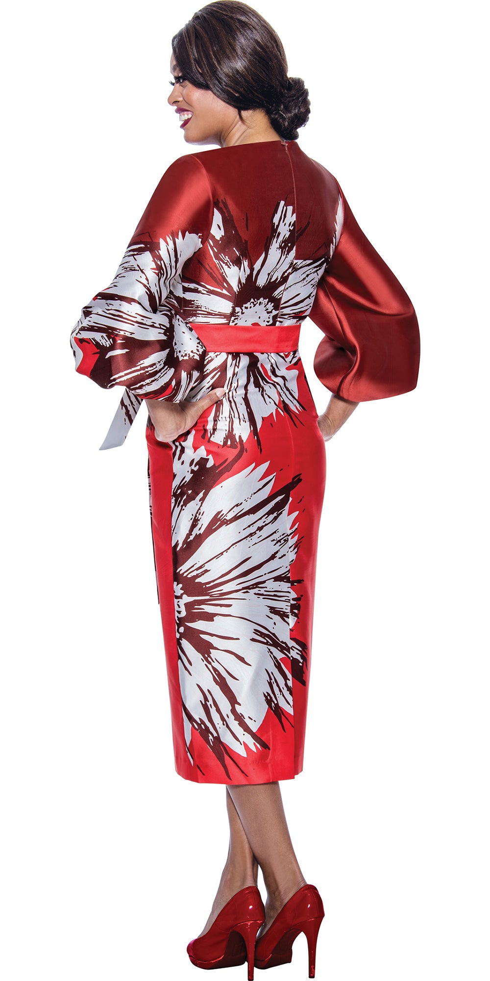 Dresses by Nubiano 12271 - Multi Color Print Twill Dress with Puff Sleeves