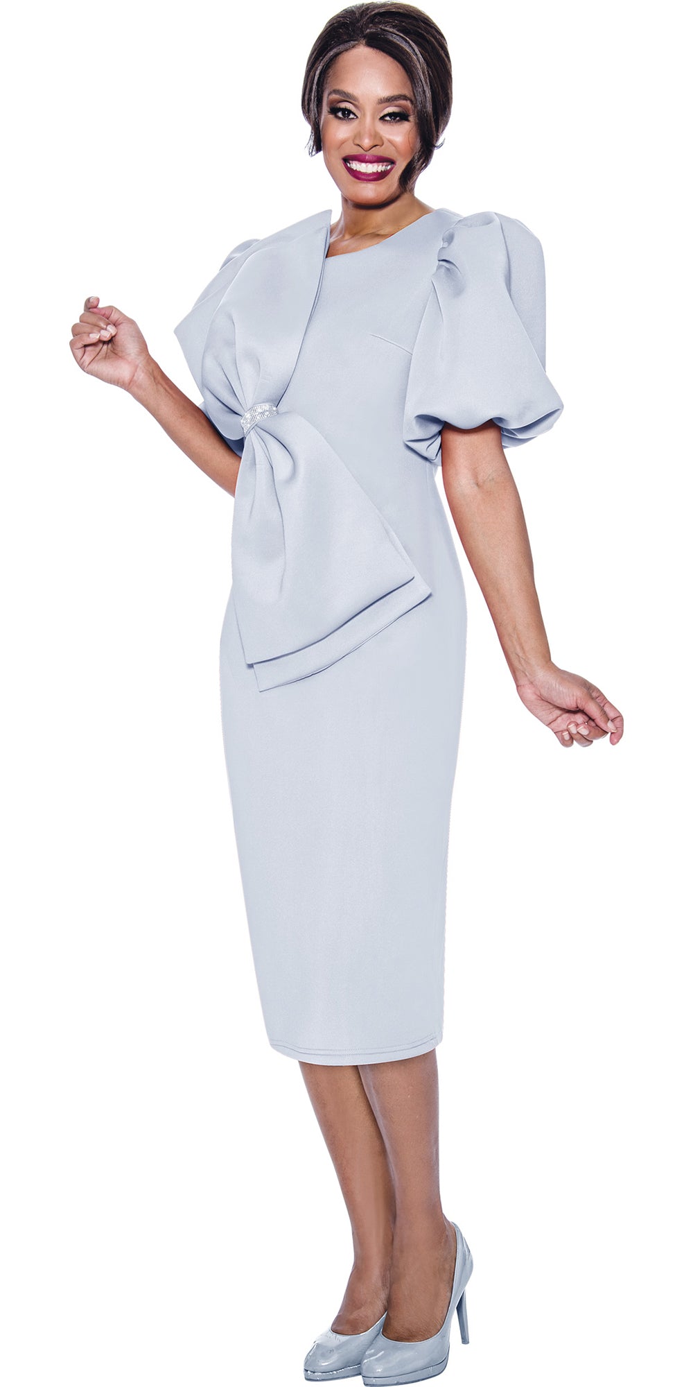 Dresses by Nubiano 12351 - White - Scuba Fabric Dress with Oversized Bow