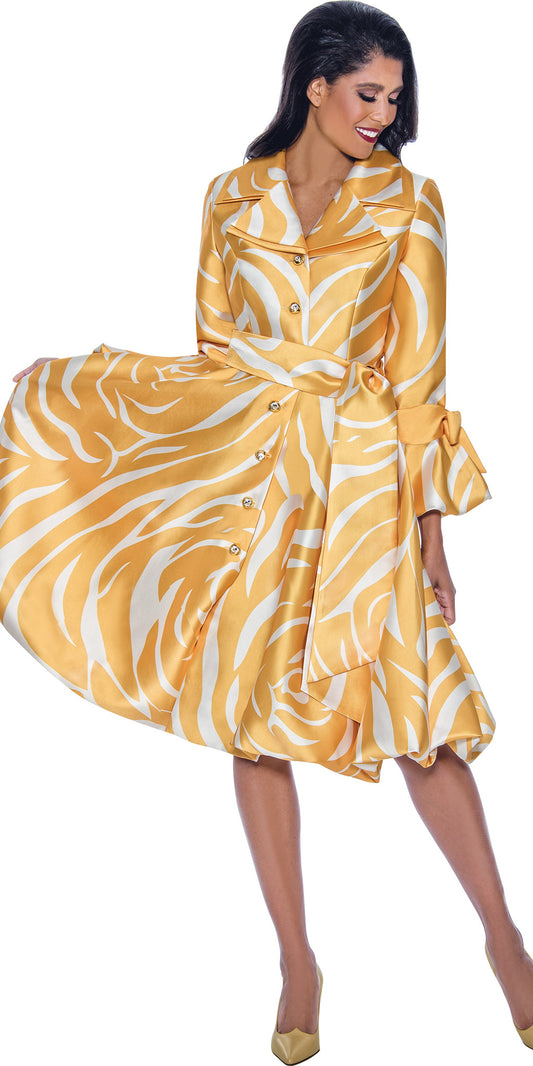 Dresses by Nubiano - 1771 - Yellow White - Print Button-up Dress
