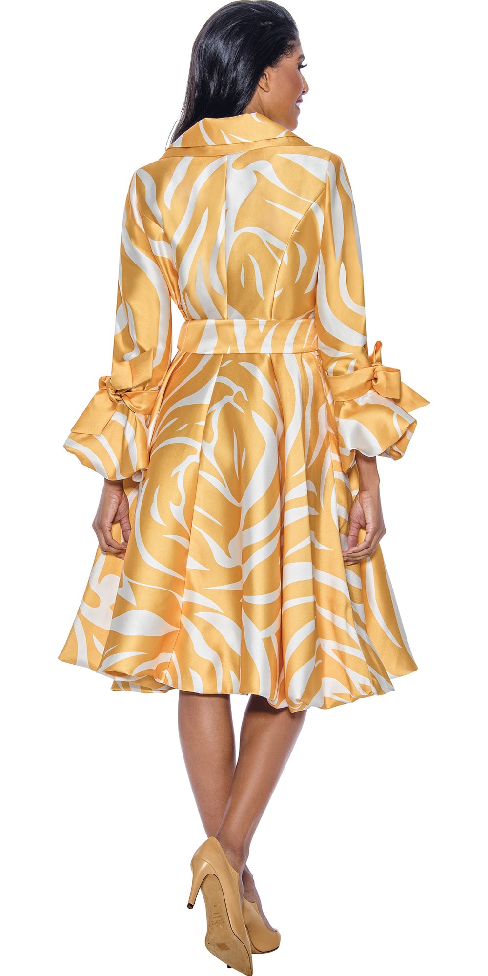Dresses by Nubiano - 1771 - Yellow White - Print Button-up Dress