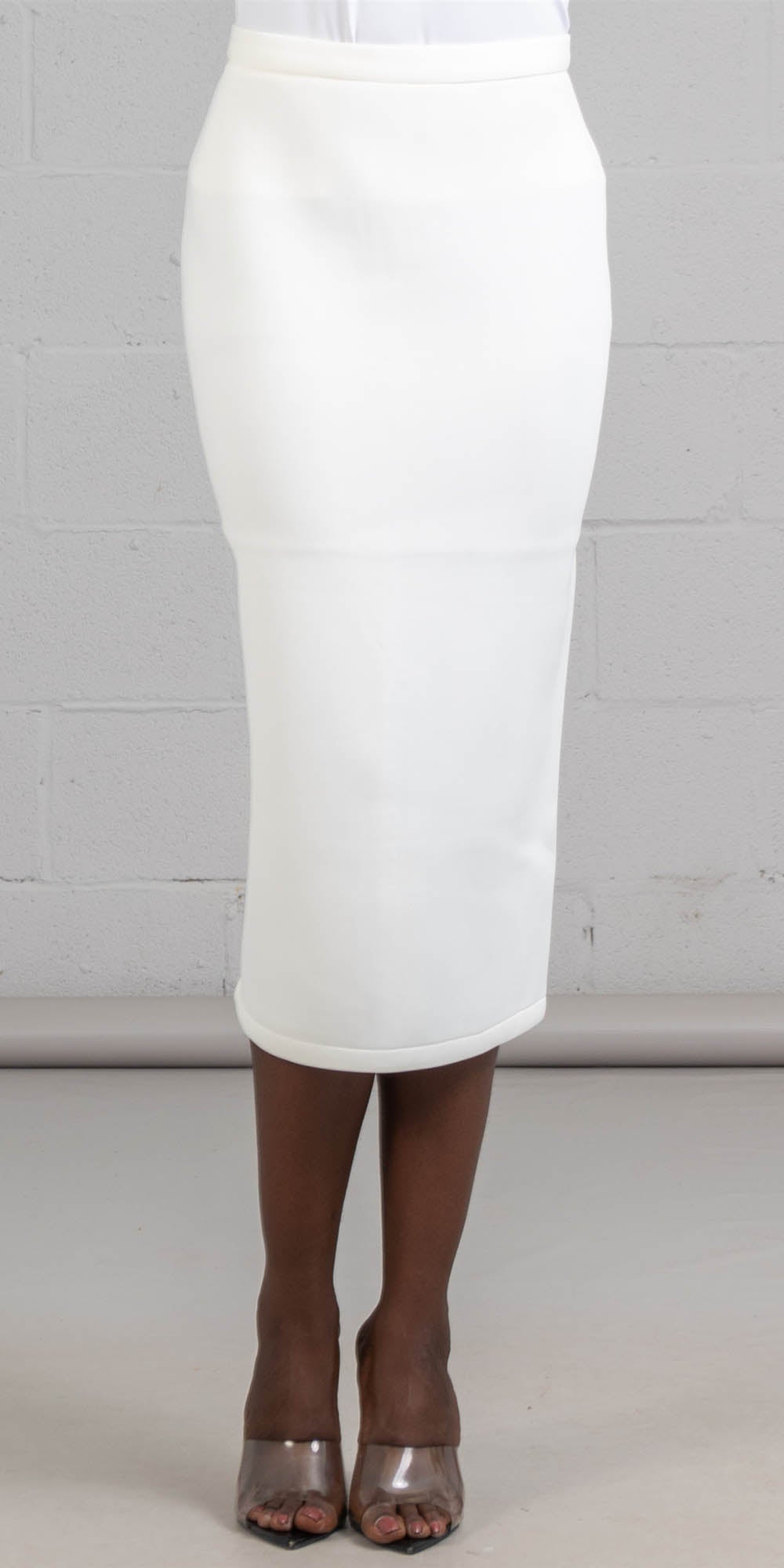 Rose Collection - RC945X - White - Scuba Fabric Pencil Skirt