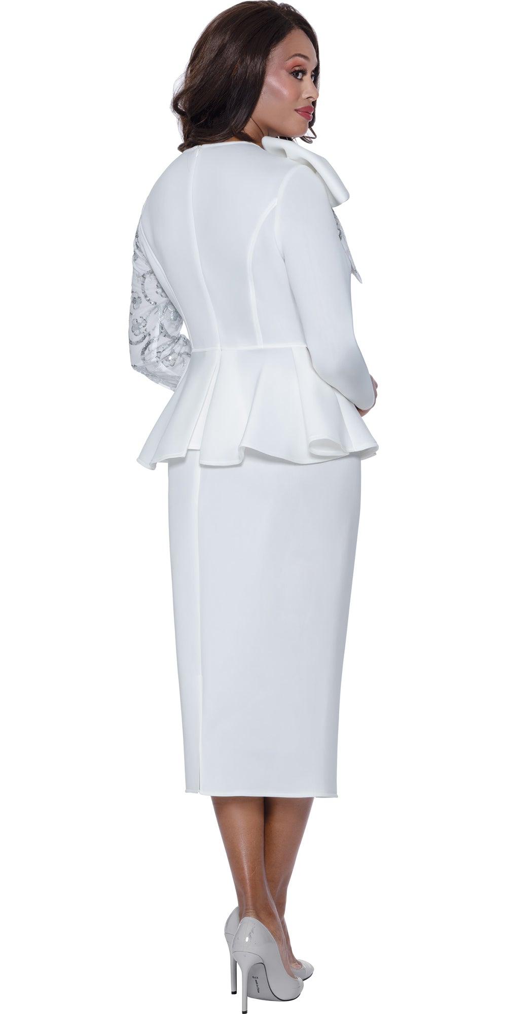 Stellar Looks 600502 - White Silver - Silver Brocade Skirt Set