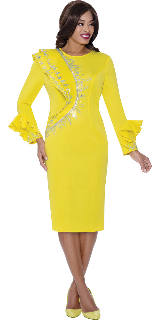 Stellar Looks 600571 - Yellow - Side Ruffle Crystal Dress