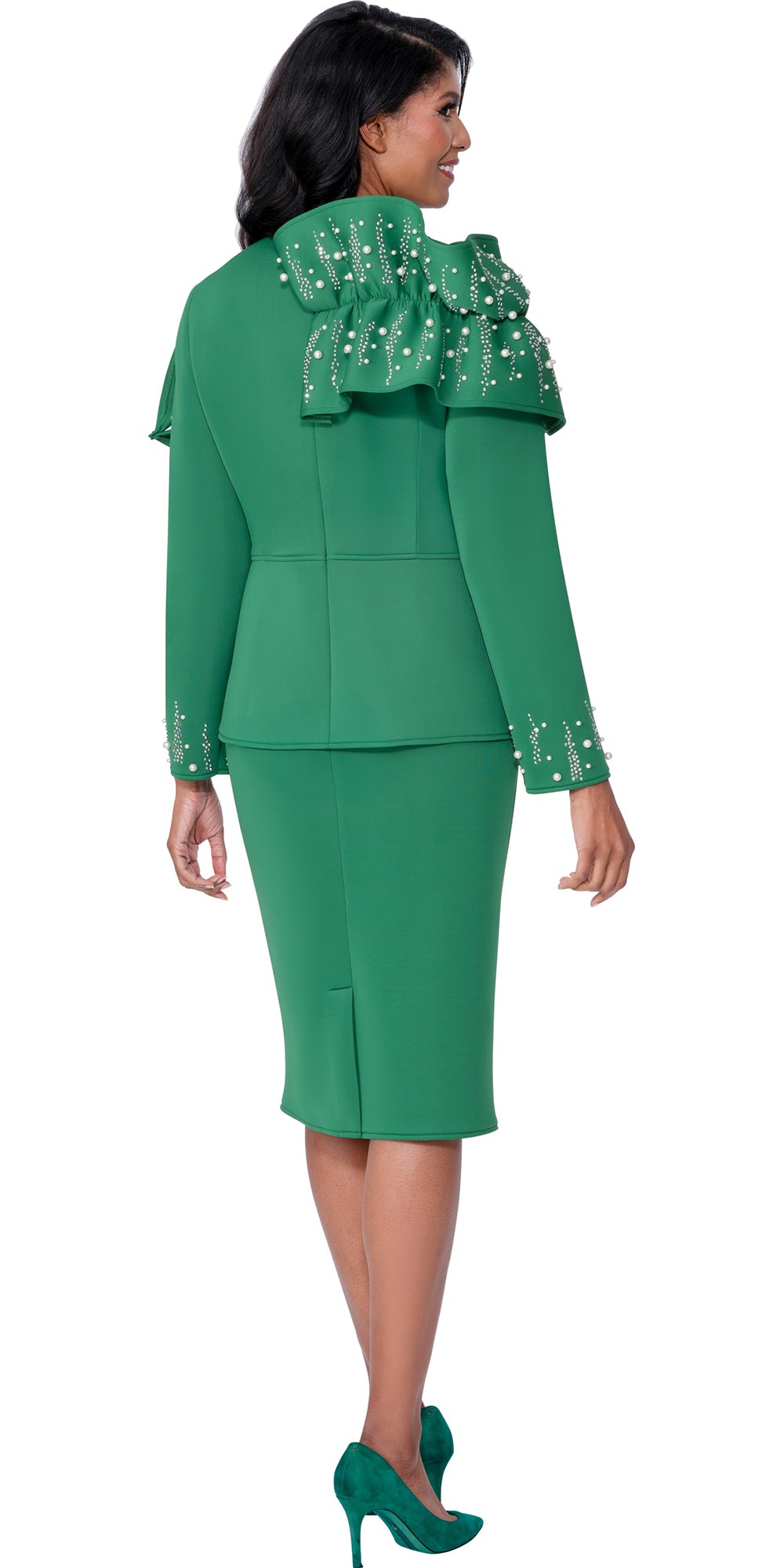Stellar Looks 600601 - Emerald - Scuba Embellished Dress