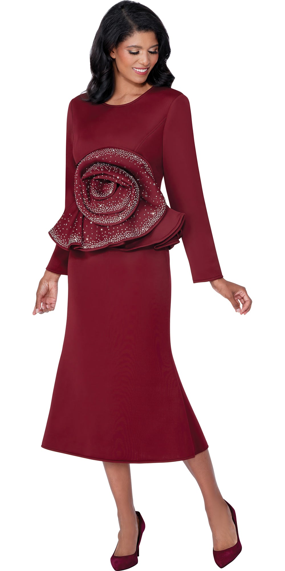 Stellar Looks 600711 - Burgundy - Emebellished Crystal Dress
