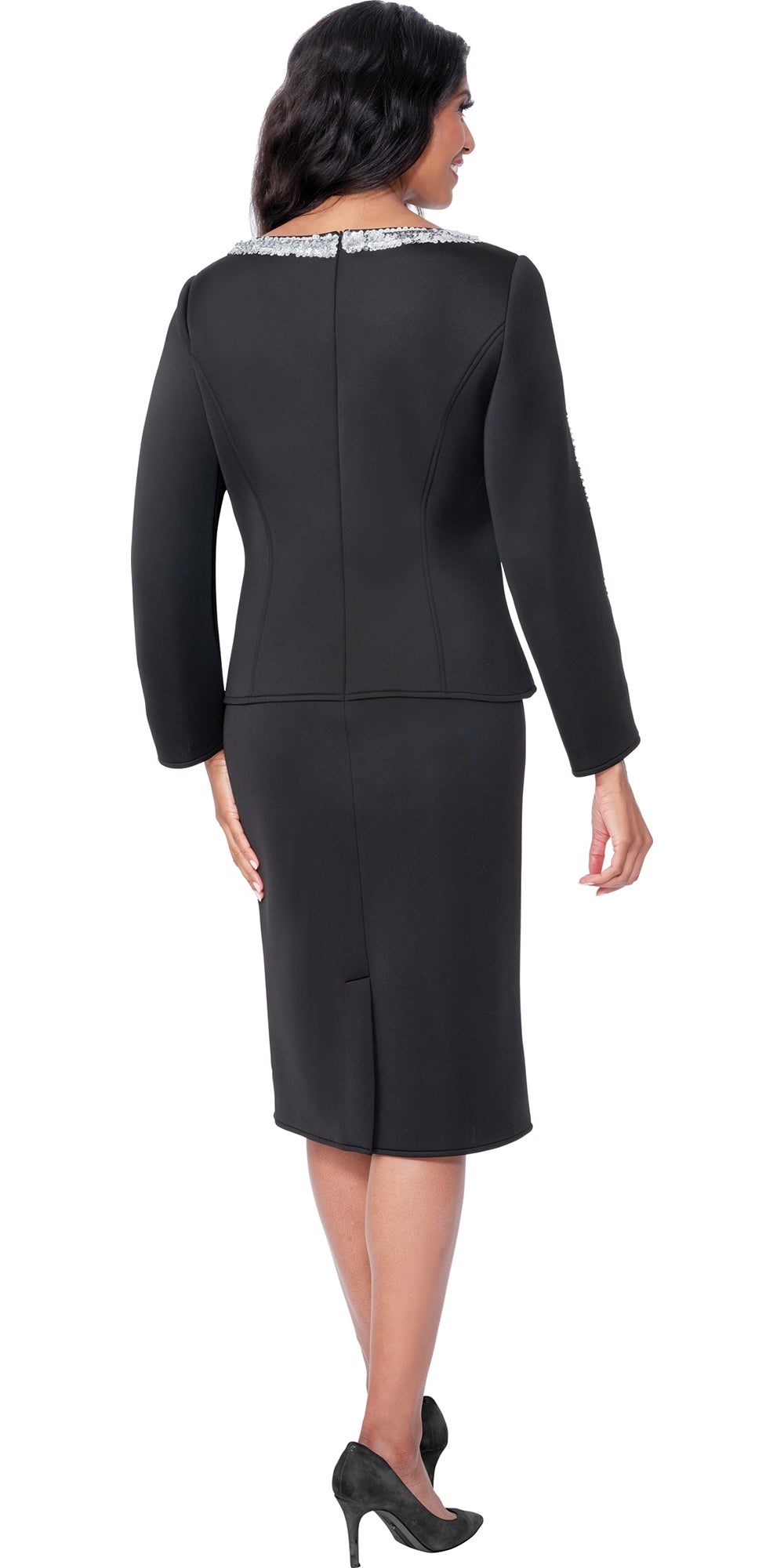Stellar Looks 600761 - Black - Light Scuba Dress with Sequin Trim