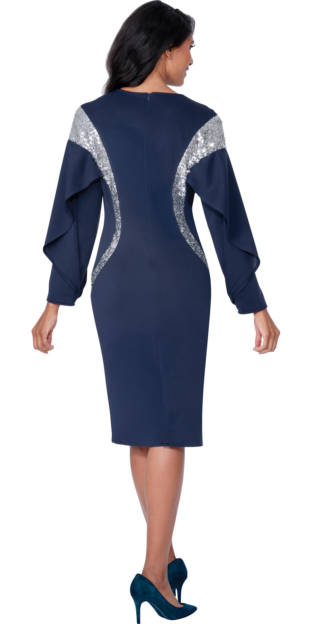 Stellar Looks 600771 - Navy - Light Embellished Scuba Dress
