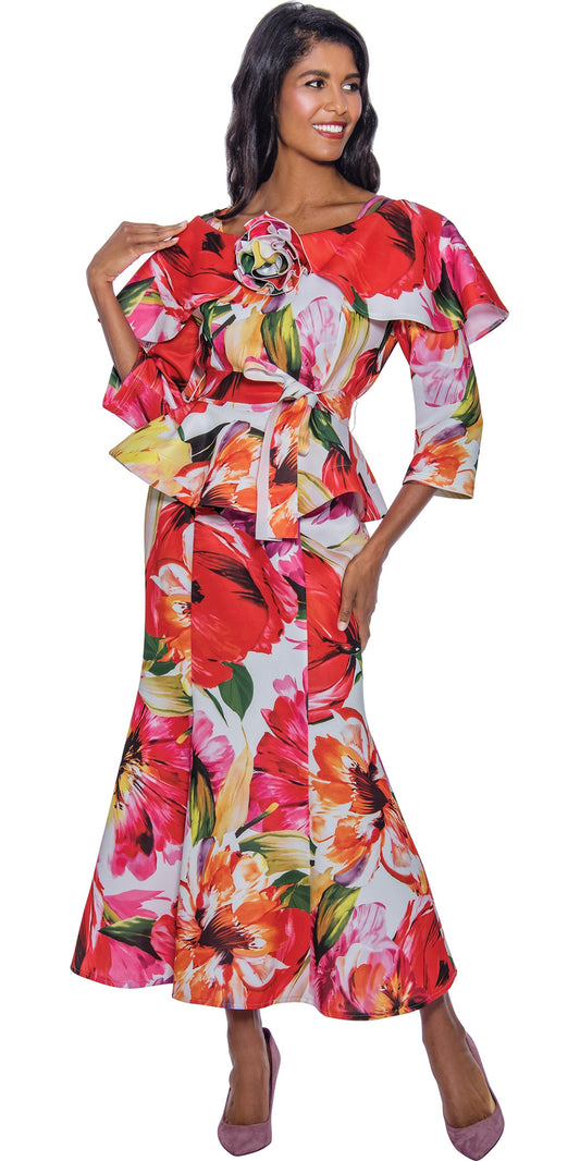 Stellar Looks - SL1582 - 2 PC Scuba Skirt Suit with Floral Print
